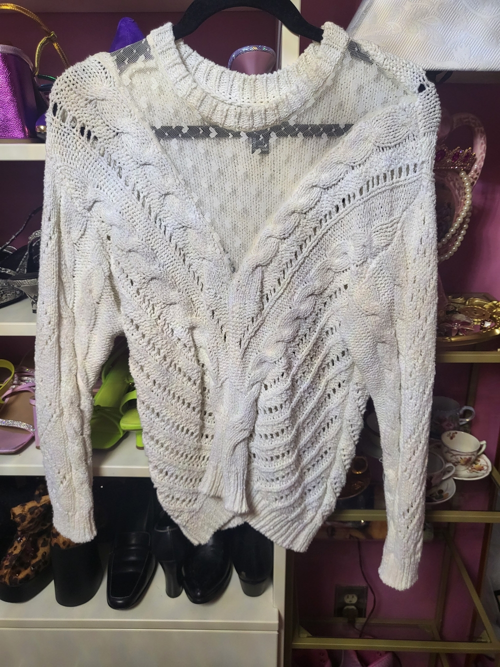 Cream Cable Knit Women's Sweater Cardigan